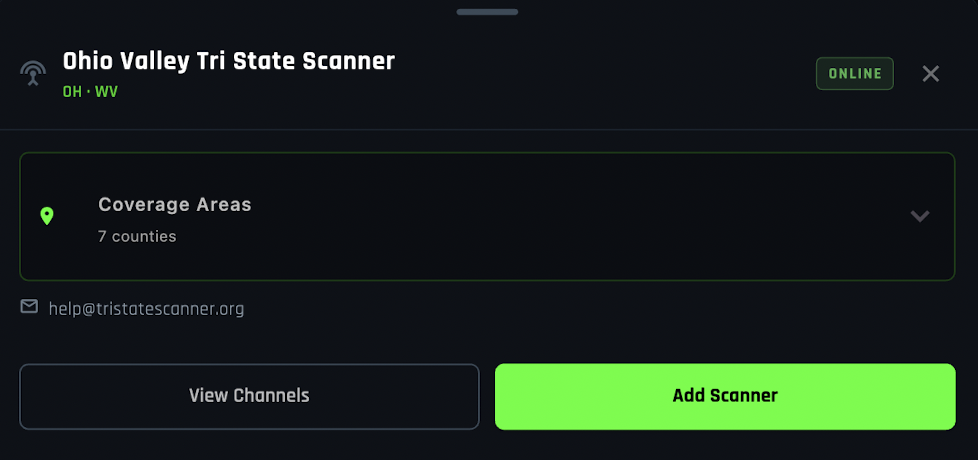 Add Scanner confirmation screen