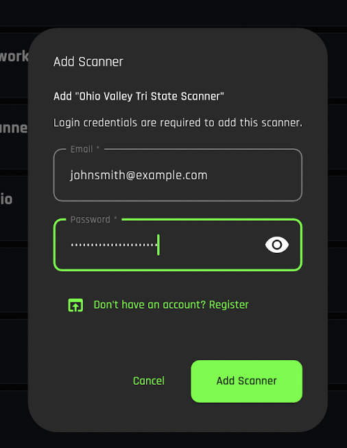 Sign-in or registration screen