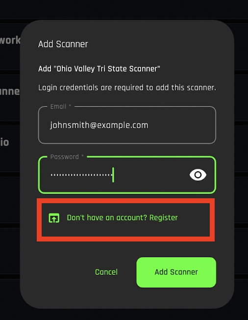 Sign-in or registration screen