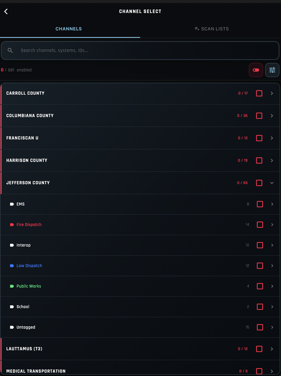 Talk group selection list
