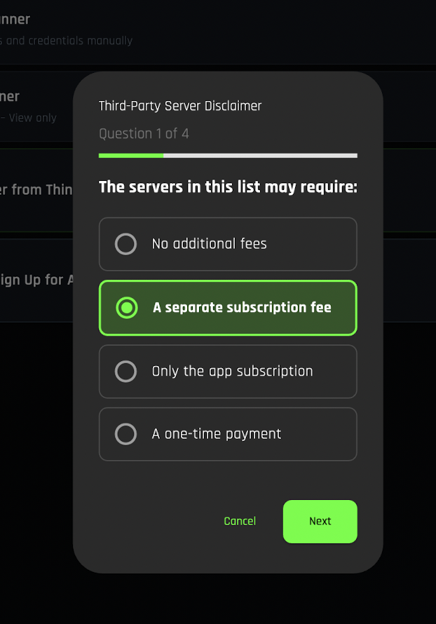 Question screen 1 of 4